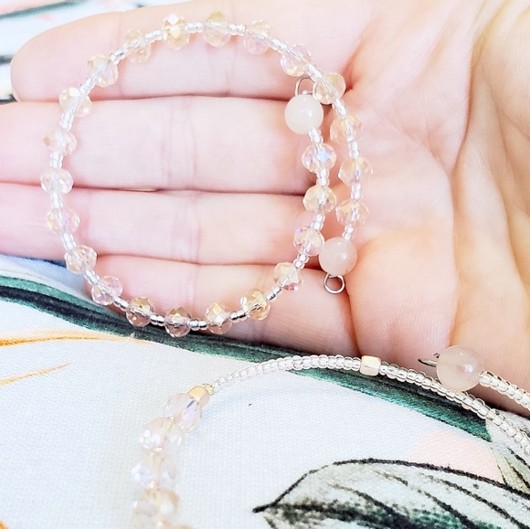 Pink Opal and Rose Gold Beaded Bangle Set - Picture 3 of 8